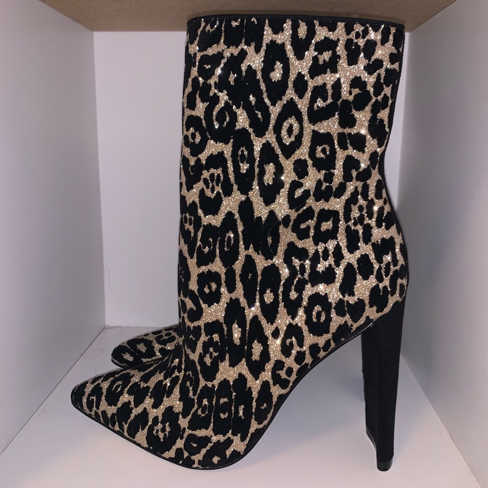 Black Leopard Heeled Booties